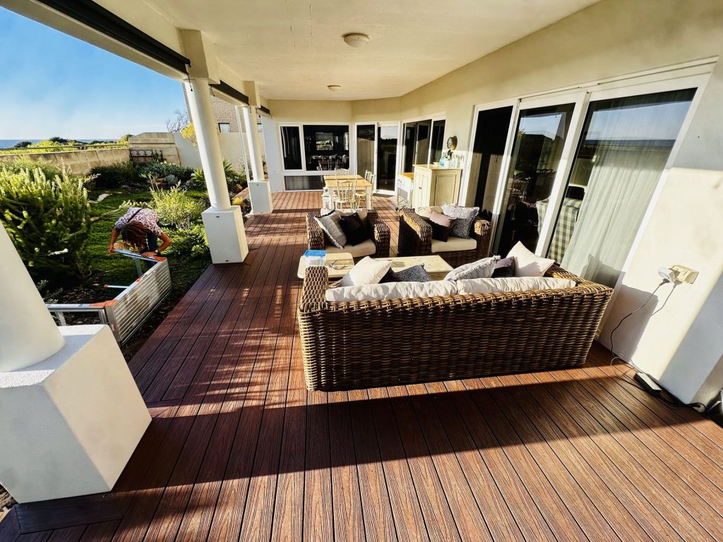 Composite alfresco deck at a coastal Mandurah home with ocean views