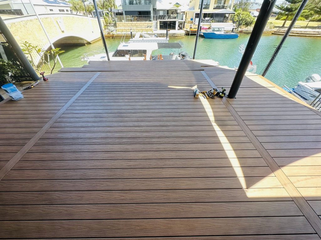 Composite deck with breaker boards overlooking a canal bridge in Mandurah